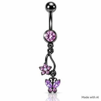 Nabelpiercing mit Schmetterling violett
