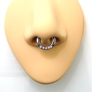 Preview: Fashion Brass Septum Clicker mit Kristalle