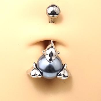 Rhodinierte Bauchnabelbanane - Kugel mit Delphine