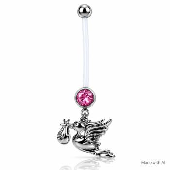 Preview: Schwangerschaftspiercing Storch Rosa