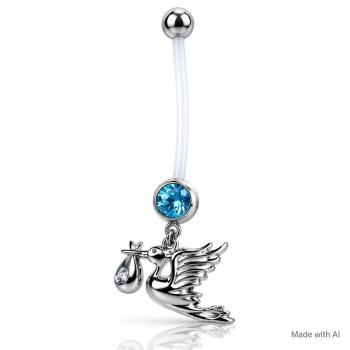 Preview: Schwangerschaftspiercing Storch Blau