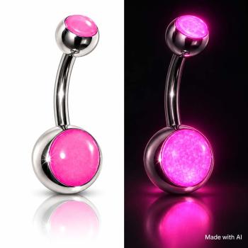 Preview: Titan Bauchnabel Piercing mit zwei Leuchtsteinen (Nightball)