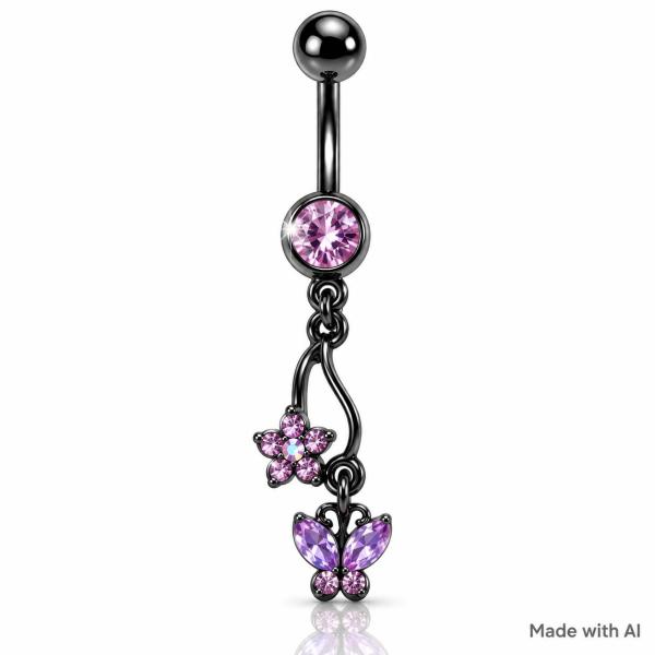 Nabelpiercing mit Schmetterling violett