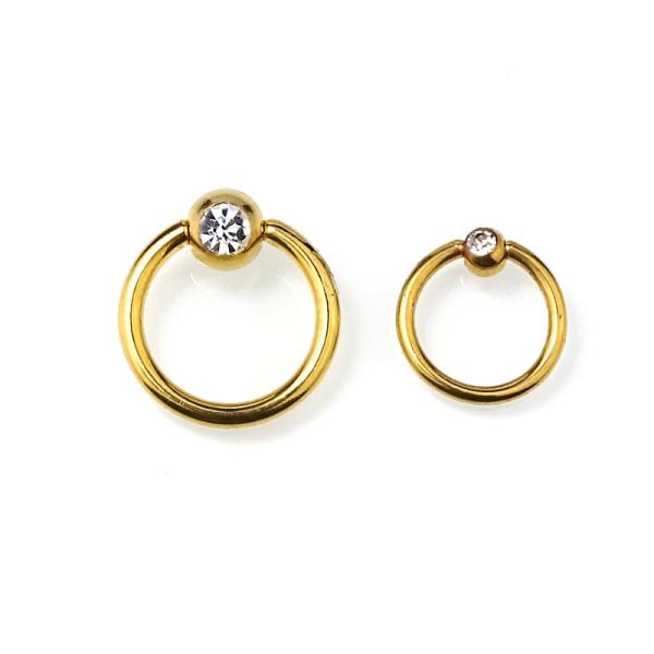 BCR Goldstyle - goldfarbener Piercingring mit Kristall