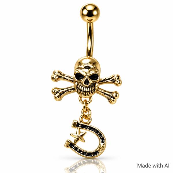 Nabelpiercing mit Totenkopf und Hufeisen