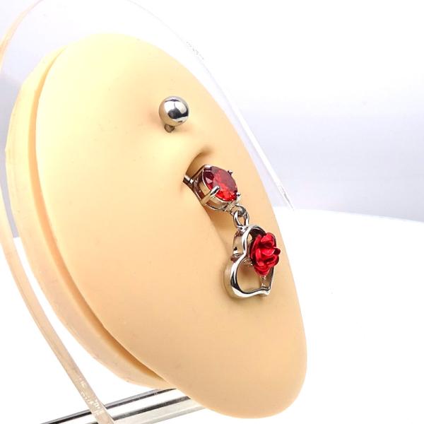 Steel Bauchnabel Banana mit Rosen Brass Design im Herz