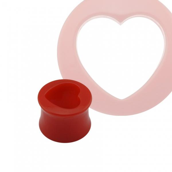 Acrylic Red Heart Double Flared Tunnel