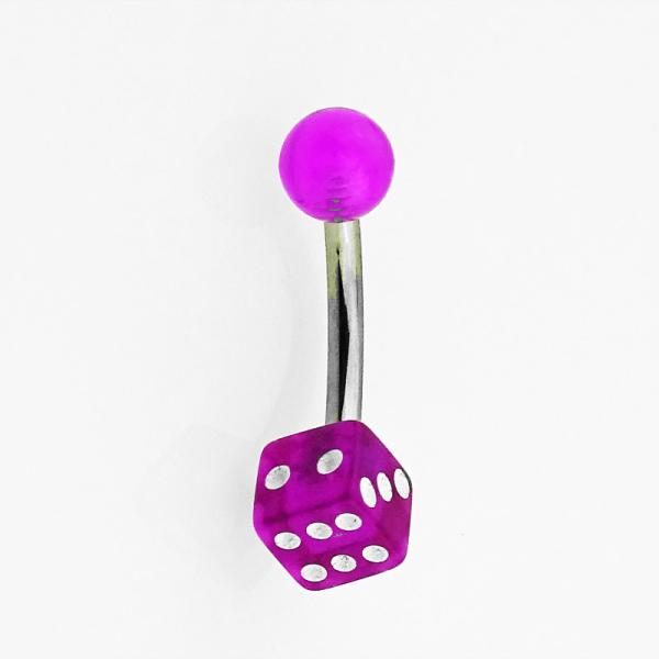 UV Bauchnabel Piercing mit Würfel violett