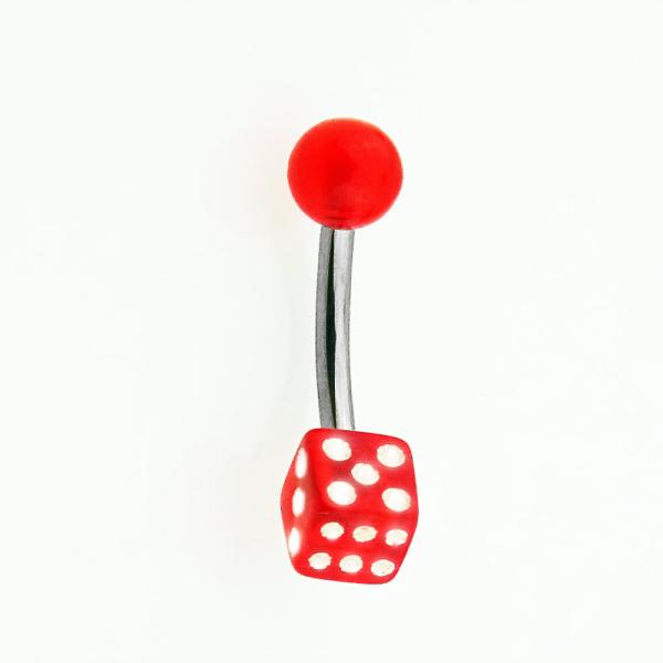 UV Bauchnabel Piercing mit Würfel rot