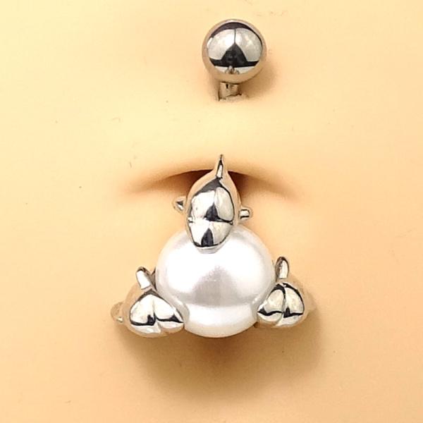 Rhodinierte Bauchnabelbanane - Kugel mit Delphine