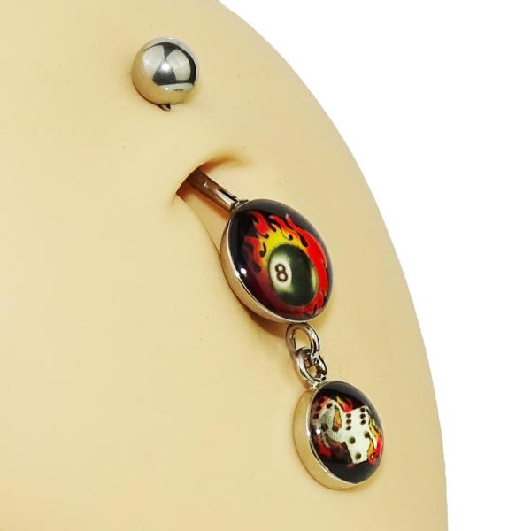 Round Picture Dangling Banana - "Acht/Würfel mit Flamme"