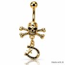 Nabelpiercing mit Totenkopf und Hufeisen